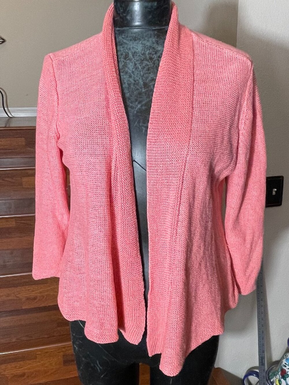 Eileen Fisher Size PL 100% Hemp Coral Color Open Cardigan Sweater Italian Yarn